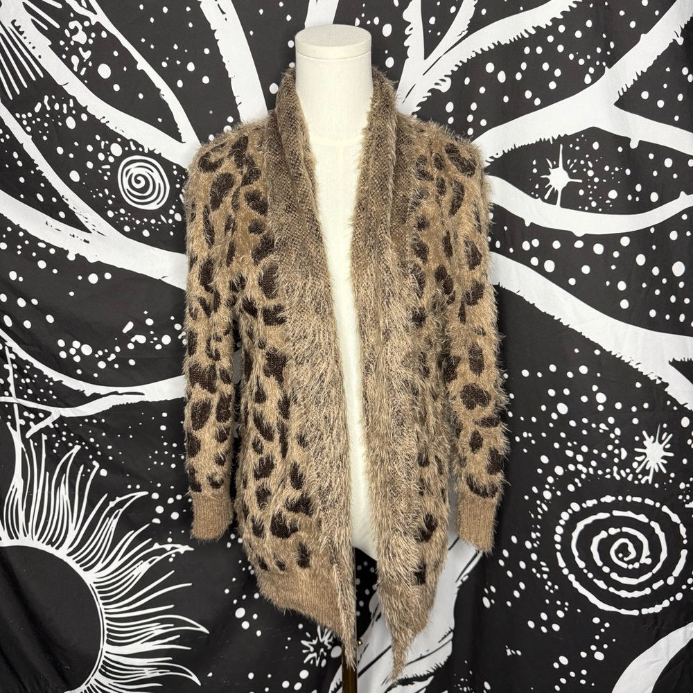Oliver By Escio Leopard Sweater Brown Eyelash Duster Cardigan Size Small